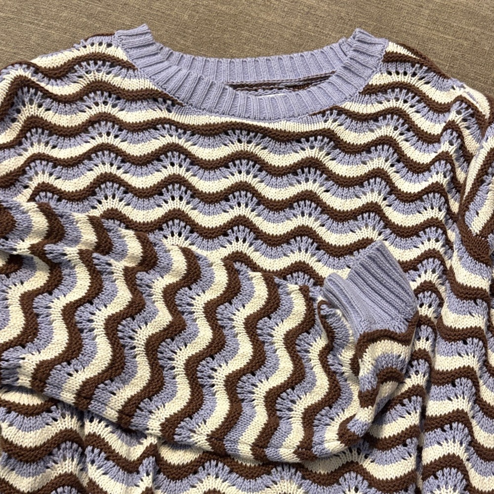 Hollister Wave Pattern Sweater - Brown Purple, and White